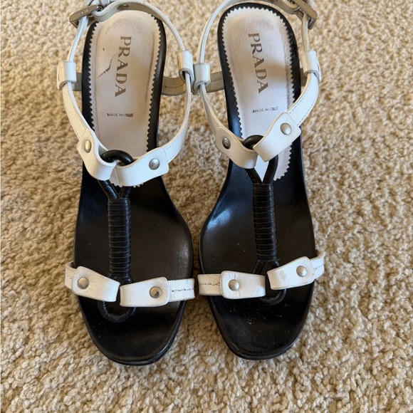 Prada Shoes - Prada Women's Black and Cream Sandals